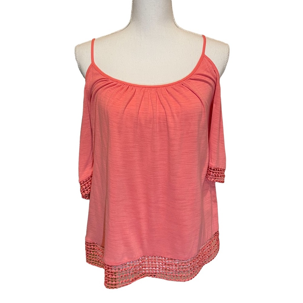 White House Black Market Cold Shoulder Coral Top. Size XS.